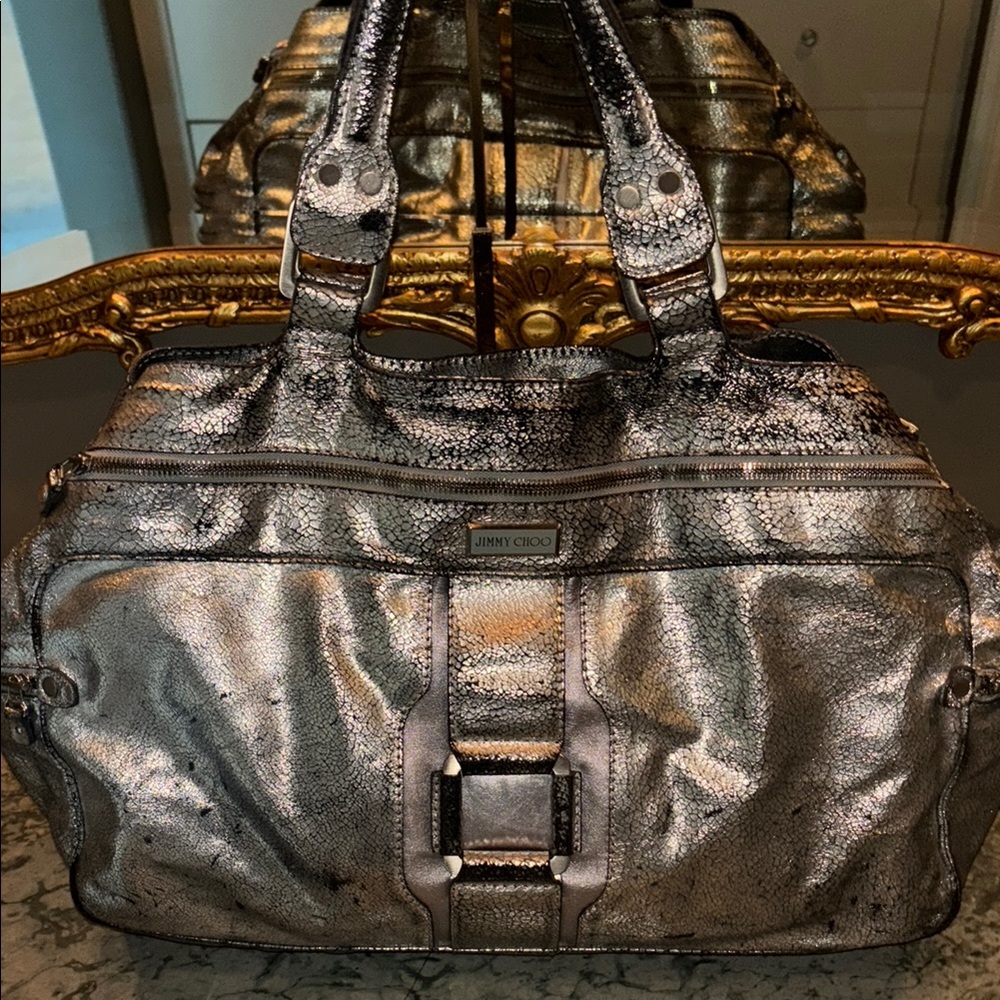 Jimmy Choo Silver Metallic Python Shoulder Bag